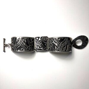 VTG ALICE SEELY 2000 Pewter Abstract Panel Link Bracelet with Toogle Clasp